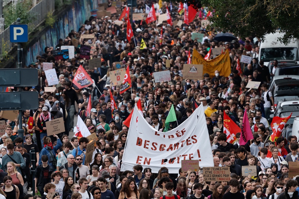 Students march to protest against under-resourced schools in Rennes, France, Tuesday, Oct. 13, 2026 (AP)