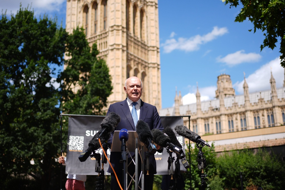 Sir Iain Duncan Smith at a press conference in Victoria Tower gardens (Ben Whitley/PA) (PA Wire)