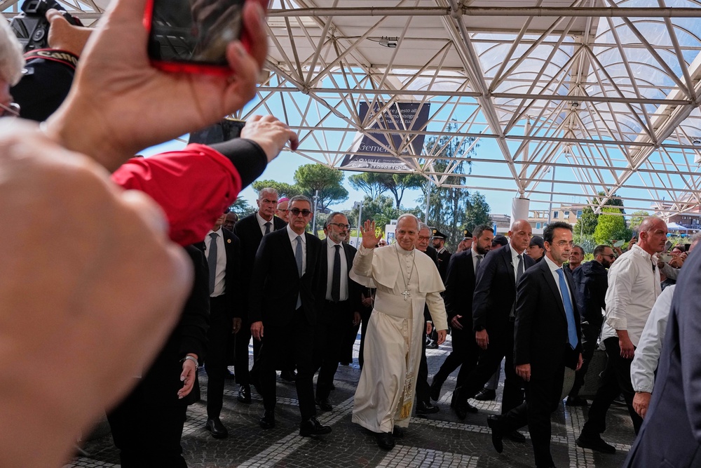 Pope Leo XIV arriving at the Agostino Gemelli Polyclinic in Rome (AP Photo/Alessandra Tarantino)