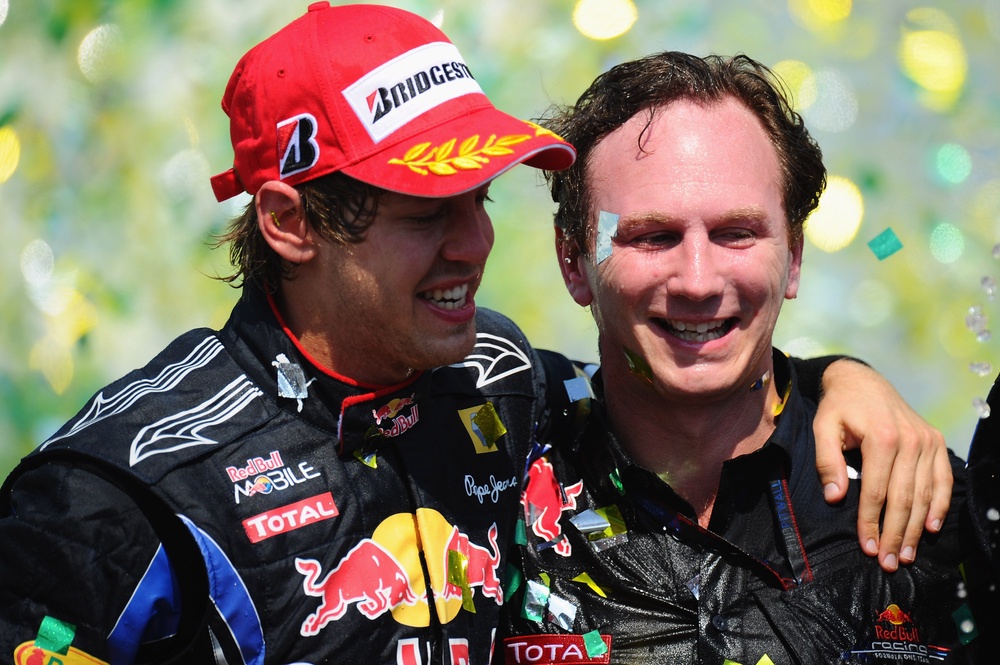 Horner with Sebastian Vettel in his first championship-winning year of 2010 (Getty)