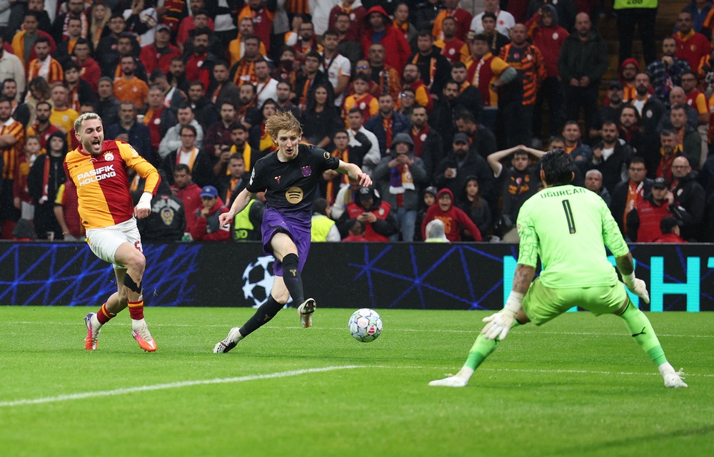 Anthony Gordon scored his first Champions League goal for Barcelona (Reuters)