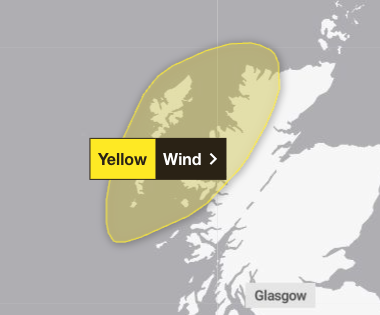A yellow weather warning for wind is in place over Na h-Eileanan Siar and Highland in Scotland (Met Office)