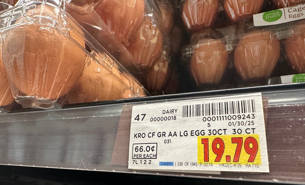 Eggs for sale at $0.66 per egg from a supermarket on February 10, 2025 in Monterey Park, California (AFP/Getty)