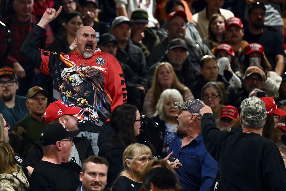 ‘He’s now got the displeasure of going home to his mother and father, who both voted for me, by the way,’ Trump said of a protester who interrupted his rally in Wasilla Tuesday (AFP via Getty Images)