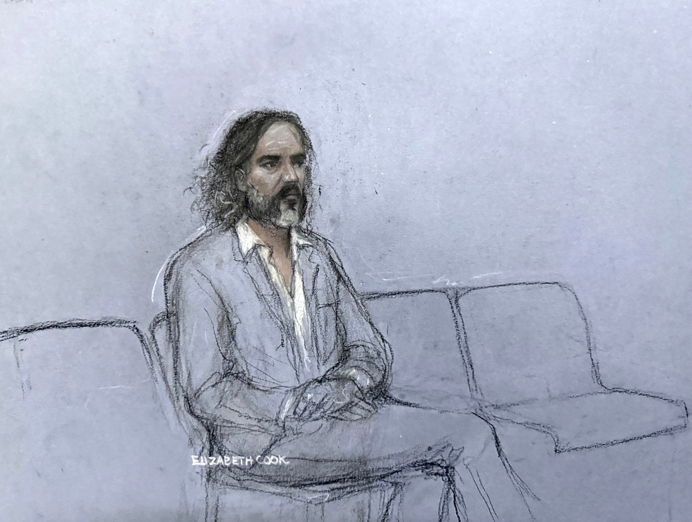 Court sketch of Russell Brand by Elizabeth Cook from the Press Association (Elizabeth Cook/PA)
