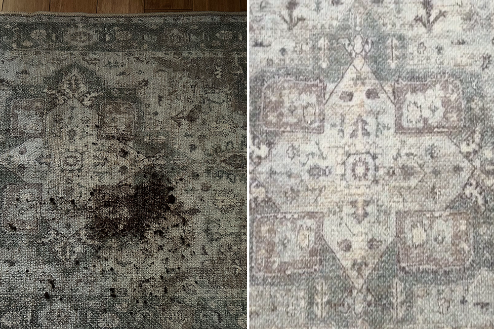 The Kukoon Cova rug before (left) and after (right) washing (Ali Howard/The Independent)