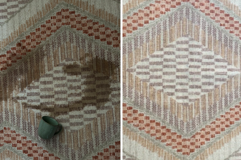 The Ruggable Justina Blakeney Etta rug before (left) and after (right) washing (Ali Howard/The Independent)