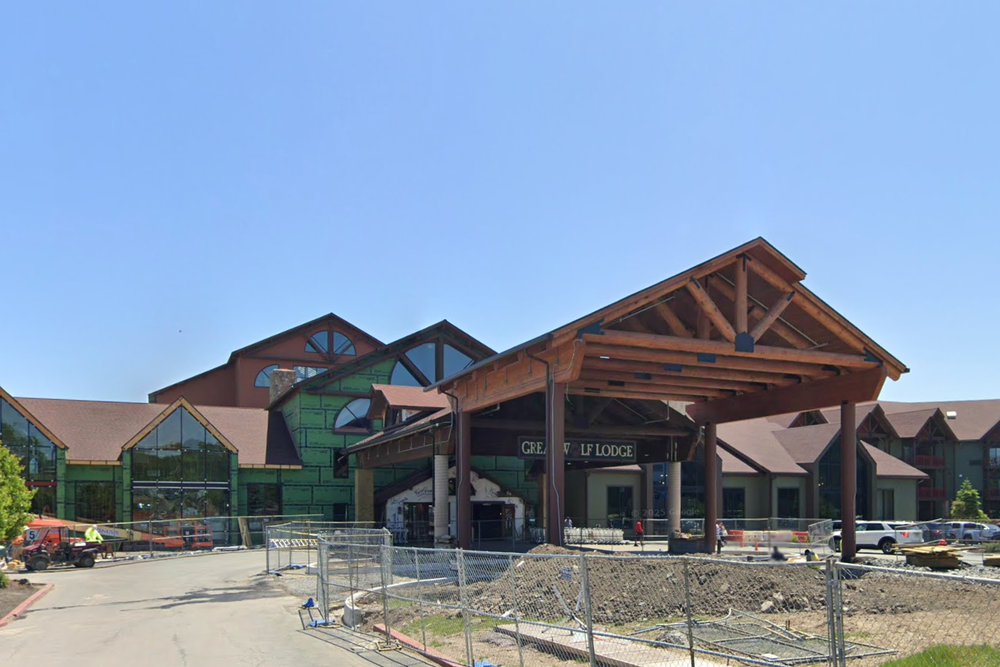 A spokesperson for Great Wolf Lodge (whose location in the Poconos Mountains is pictured here) described the stabbings as an 'isolated family incident' (Google Street View)