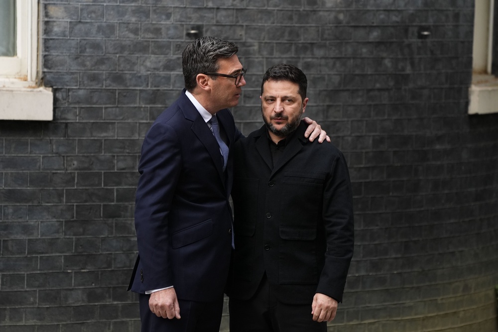 Prime Minister Andy Burnham welcomes President of Ukraine Volodymyr Zelensky outside 10 Downing Street on Wednesday (PA Wire)