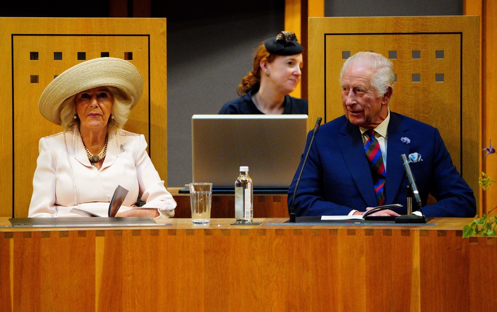 King Charles III and Queen Camilla during a visit to the Senedd in Cardiff to mark its 25th anniversary (PA)