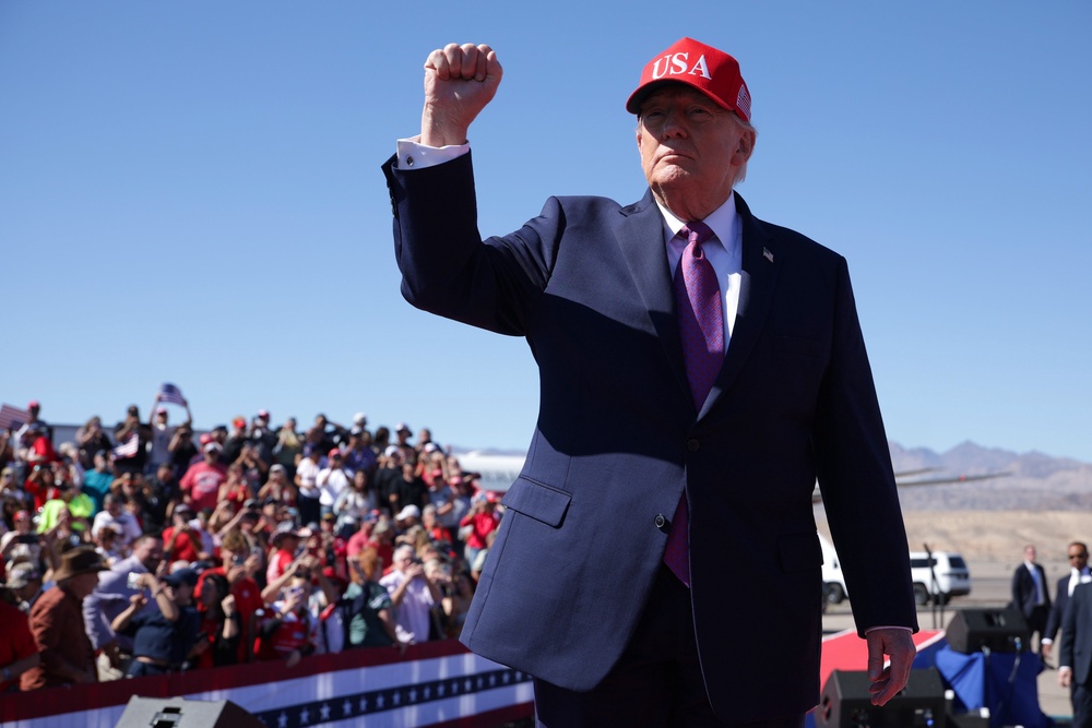 ‘I know smart people. I deal from Elon [Musk] down to Katie [Hobbs],’ Trump, while campaigning for Hobbs ’ Republican opponent, congressman Andy Biggs, in Bullhead City Wednesday (Getty Images)