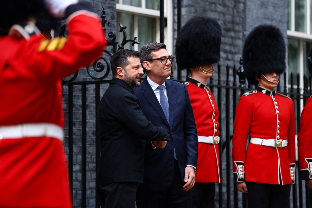 Mr Zelensky was given an unprecedented honour guard as he arrived in Downing Street (PA Wire)