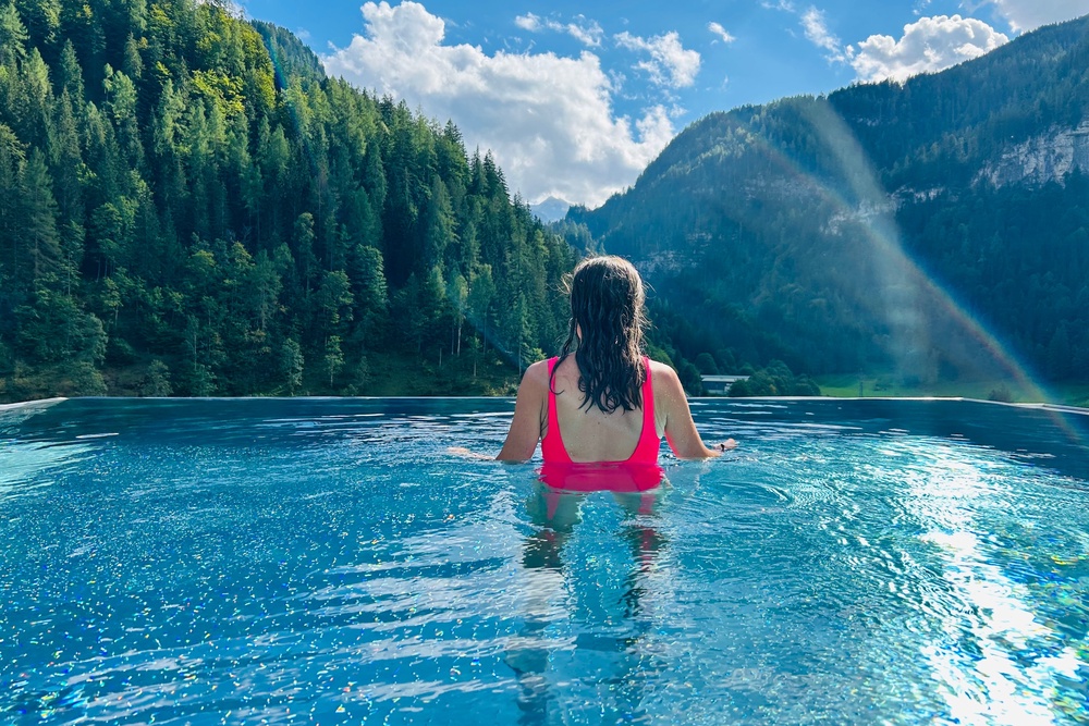 The view of the mountain from the infinity pool (Caroline Gammell/The Independent)
