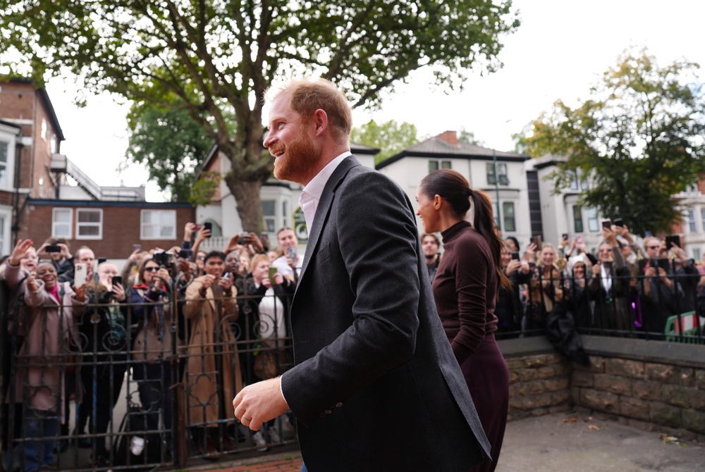 The Duke and Duchess of Sussex arrive for a visit to Himmah Hub in Nottingham (PA)