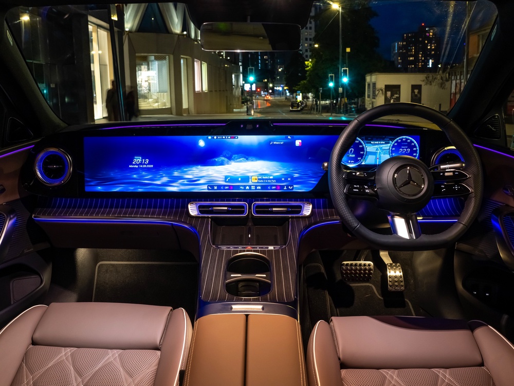 The combination of screens and flashing ambient lighting cheapens the interior of the Mercedes-Benz C-Class Electric (Mercedes-Benz)