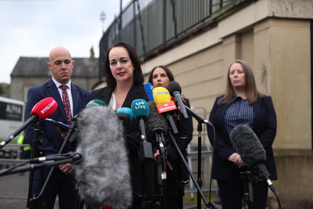 Catherine Kierans, head of the Public Prosecution Service Serious Crime Unit, speaking to the media outside Newry Crown Court (Liam McBurney/PA). (PA Wire)