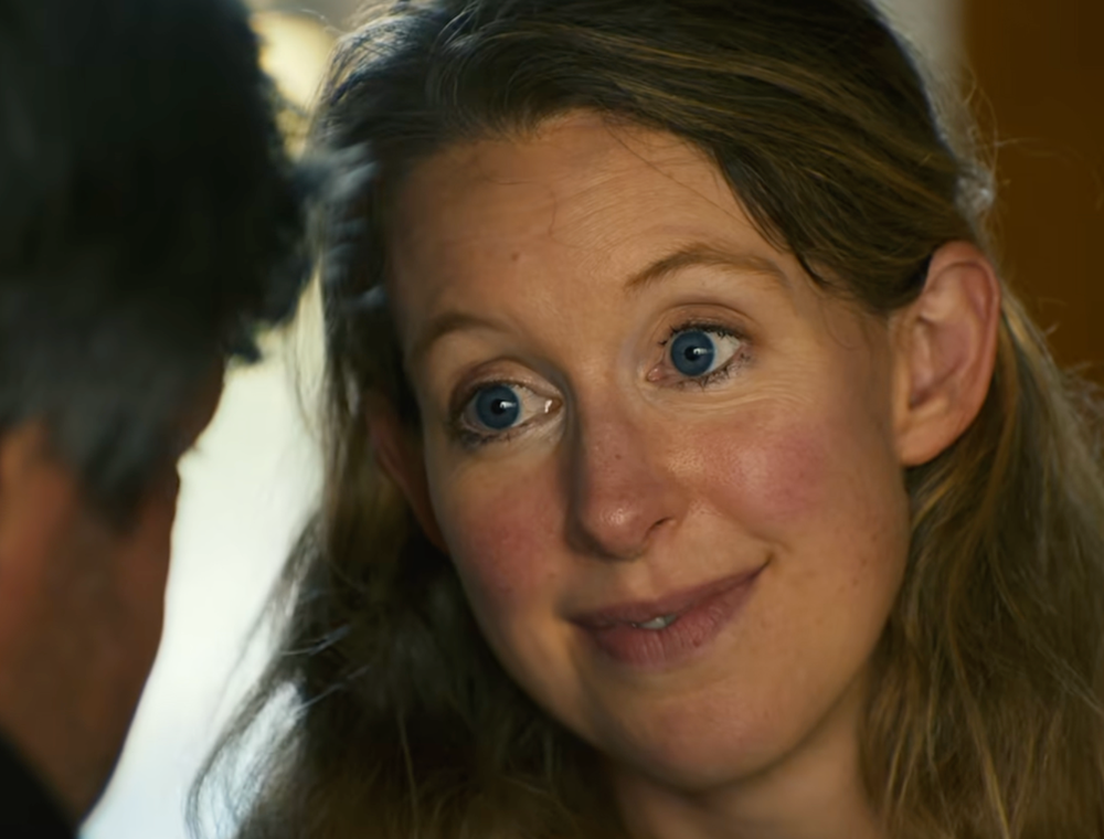 Nathan Fielder’s much-hyped documentary about convicted fraudster Elizabeth Holmes is aiming for a strong opening weekend at the box office (A24)