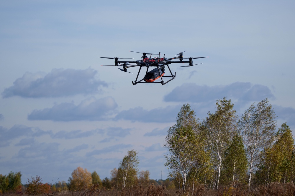 The drone cruises at 65kph (40mph) and can reach speeds of up to 105kph (AP/Evgeniy Maloletka)