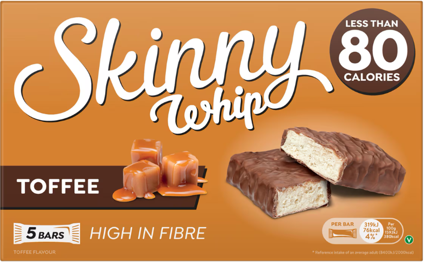 Bars containing peanuts have been wrapped in Skinny Whip's toffee packaging (Skinny Bars)