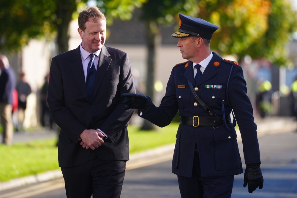Irish Justice Minister Jim O’Callaghan and Garda Commissioner Justin Kelly at the Garda College graduation ceremony on Friday (PA)