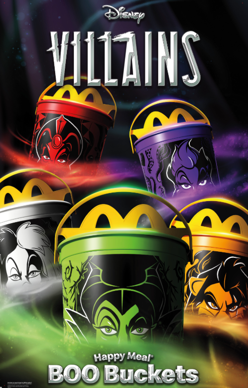 For the 40th year of the Halloween-themed Boo Buckets, McDonald’s is collaborating with Disney to feature a set of infamous villains on the packaging (McDonald's)