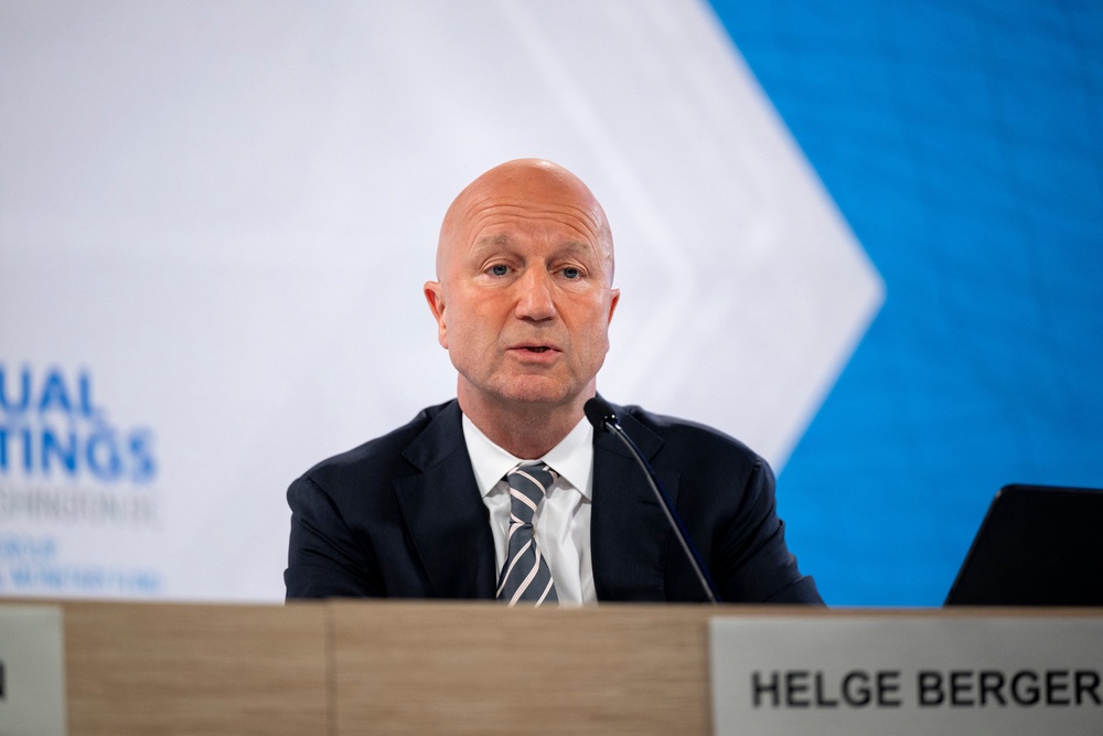 Helge Berger, deputy director of the IMF’s European department, addressed questions about potential bank tax hikes (DANIEL HEUER/AFP via Getty Images)