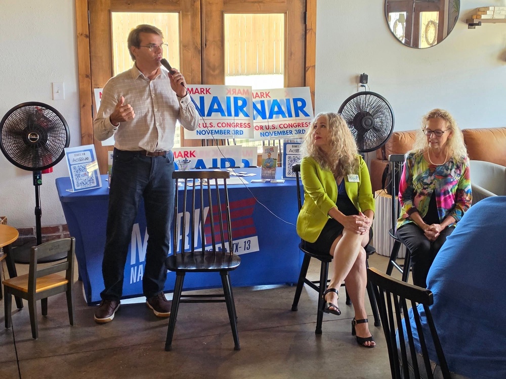 Nair seen speaking with voters in Clay County in August (Mark Nair for Congress)