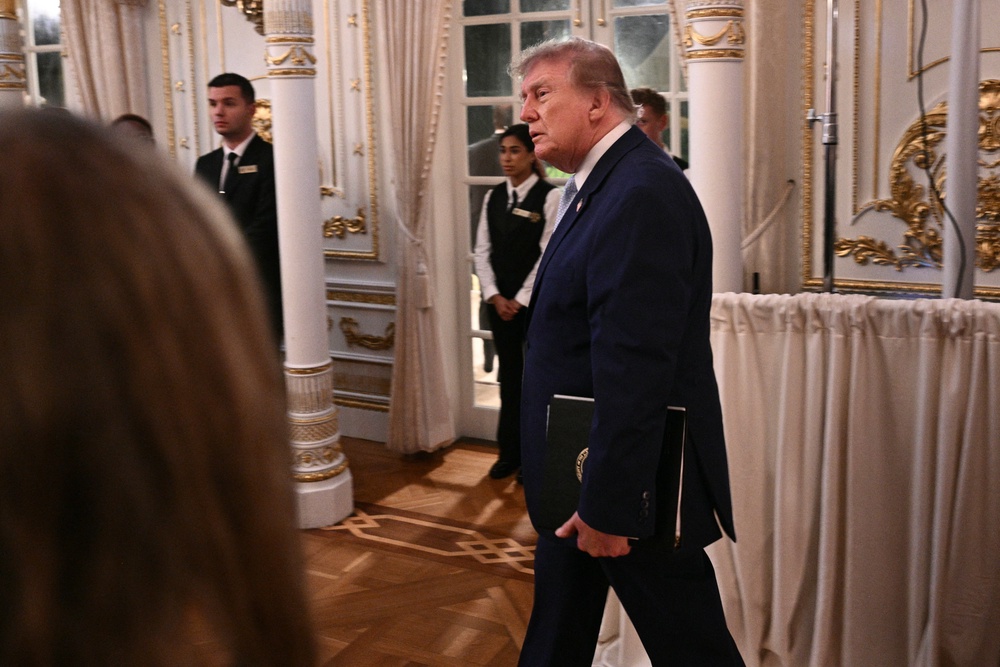 US president Donald Trump walks to the podium during a MAGA Inc event at his Mar-A-Lago resort in Palm Beach, Florida on 16 October 2026 (AFP/Getty)