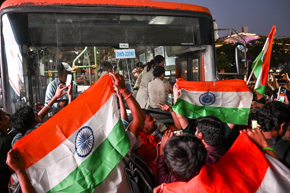 Supporters of the Cockroach Janta Party take part in a protest march with Indian tricolour flag on 16 October 2026 in New Delhi (Getty)