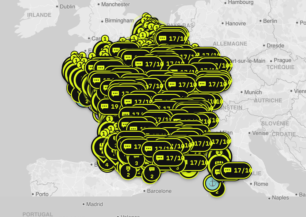 Map of planned demonstrations (Yellow Vests)