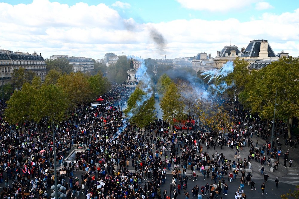 Tear gas smoke rises at Place de la Republique (AFP/Getty)