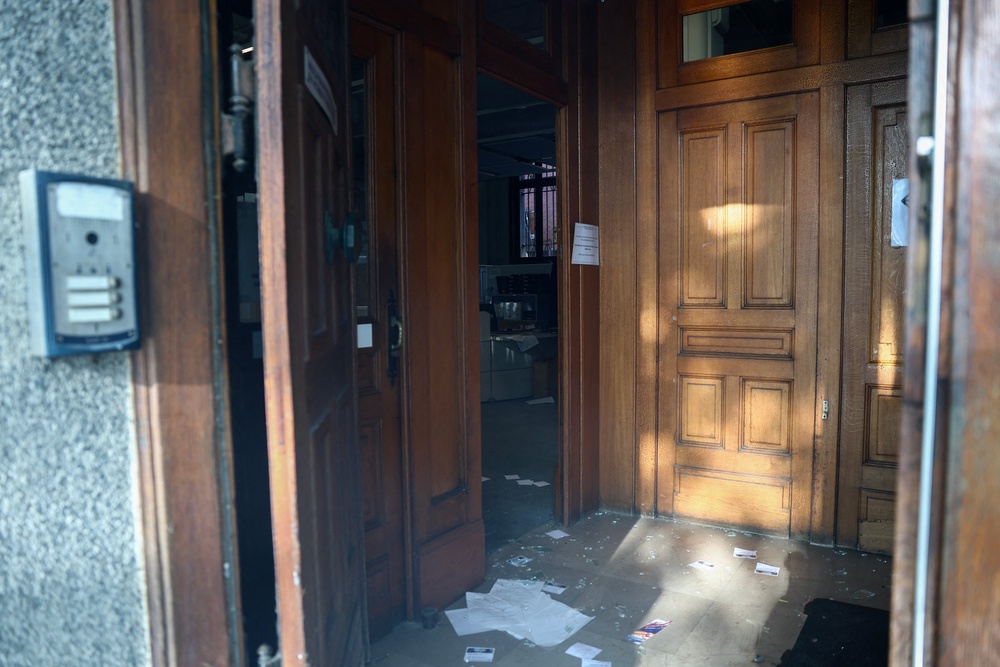 Damaged inside of the townhall of Lille after protesters forced entry during ongoing protest action (AFP/Getty)