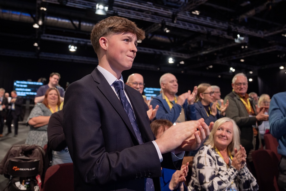 The SNP leader was applauded by his teenage son Matthew , who was in the audience for this father’s speech to the SNP conference. (Jane Barlow/PA)