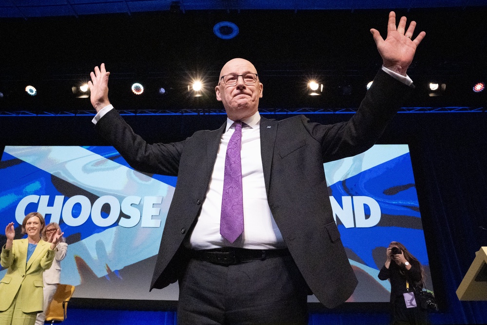 First Minister John Swinney received a standing ovation after delivering his conference speech on Saturday. (Jane Barlow/PA)