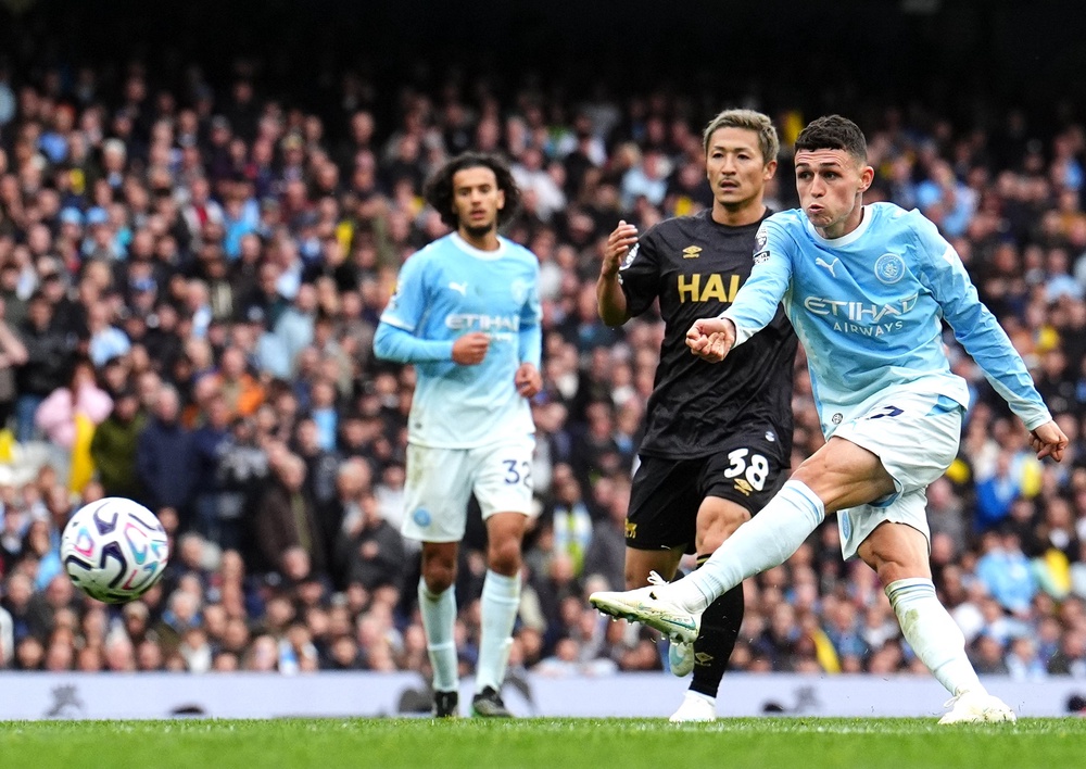 Phil Foden ended his goalless streak but scoring City’s opener at the Etihad (PA)