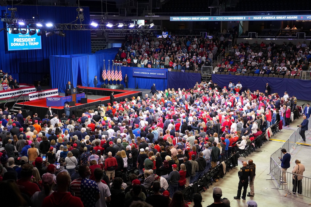 ‘It was just announced that under Republican leadership, incomes have soared to the highest level ever,’ Trump said, adding that the ‘poverty rate has just reached the best number we've ever had’ (Getty)