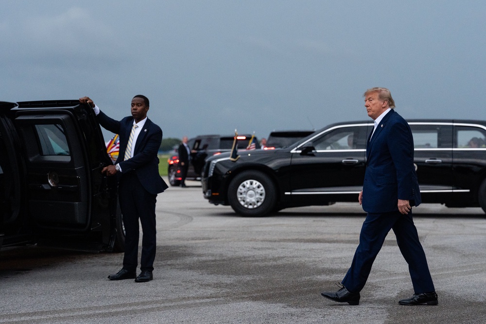 President Donald Trump exits Air Force One at President Donald J. Trump International Airport on 17 October 2026 in West Palm Beach, Florida (Getty)