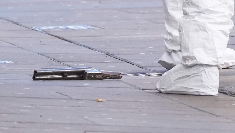 A firearm at the scene on Angel Row in Nottingham, after a police officer has been shot in the city centre (PA)