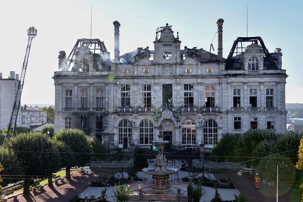 The partially burnt facade of the Limoges city hall (AFP/Getty)