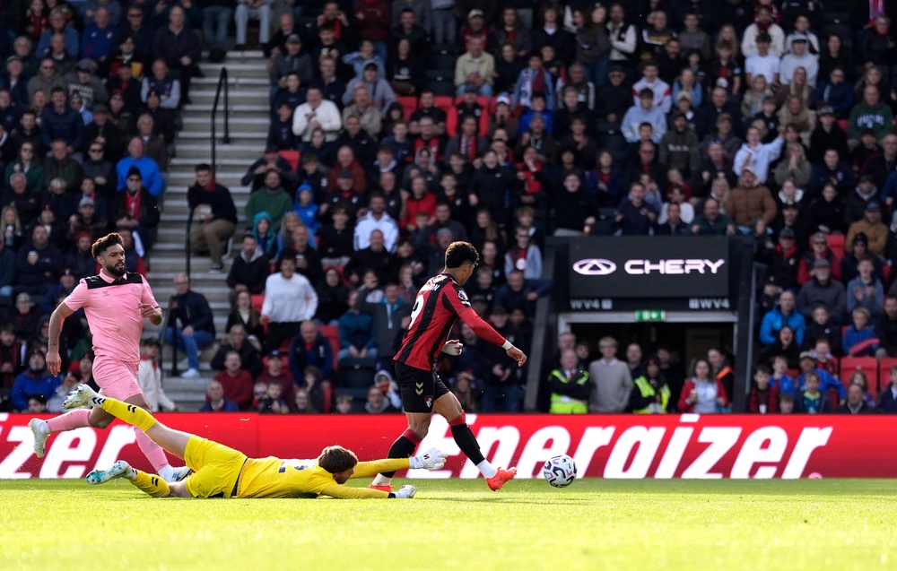Bournemouth's Evanilson scores their side's second goal of the game during the Premier League match at the Vitality Stadium, Bournemouth. Picture date: Sunday October 18, 2026. (PA)