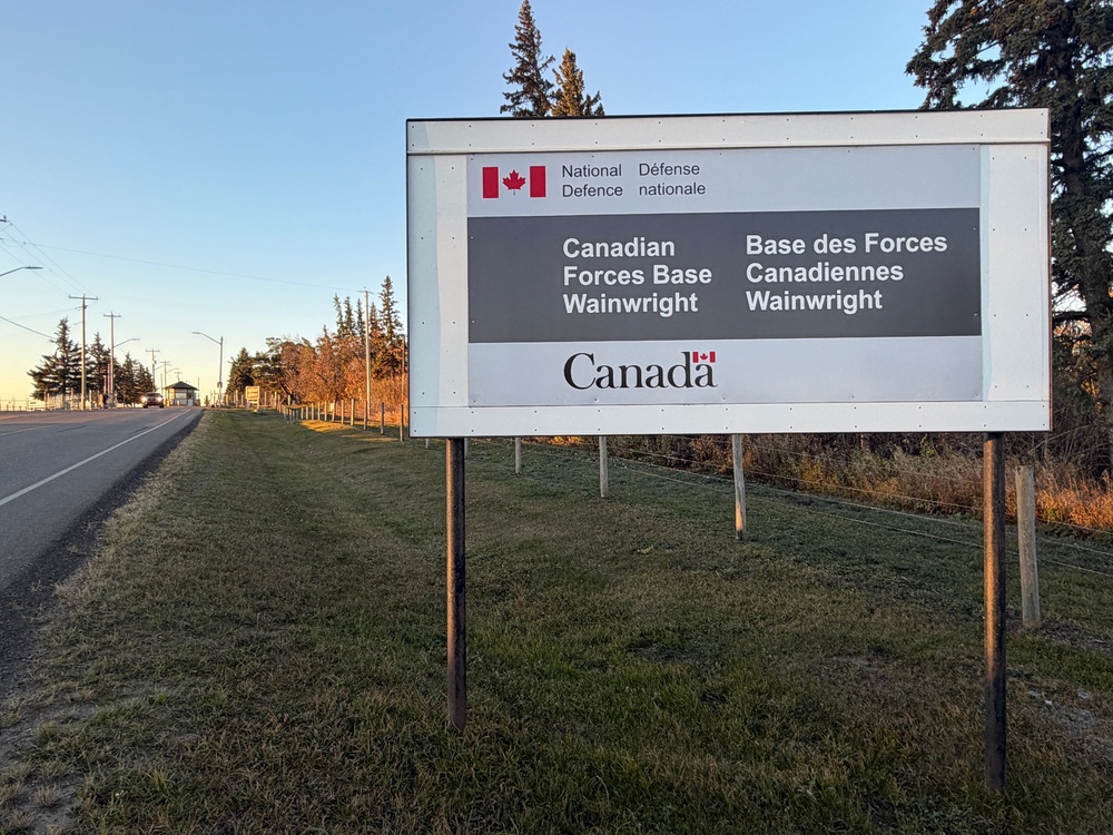A view near the entrance of the Canadian Forces Base (CFB) Wainwright military base, in Wainwright, Alberta, Canada, on October 18, 2026 (AFP/Getty)