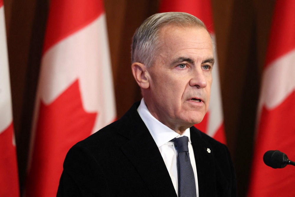 Canadian Prime Minister Mark Carney speaks about the incident at the Canadian Forces Base (CFB) Wainwright, at Parliament Hill in Ottawa, Ontario, Canada, on October 18, 2026 (AFP/Getty)
