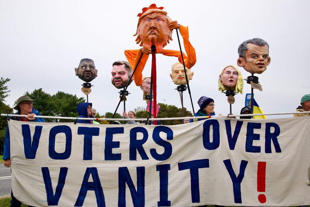 Demonstrators take part in a 