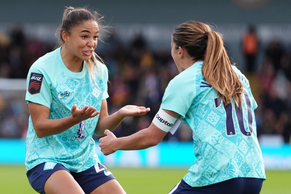 Cascarino, left, celebrates her goal against Everton (PA)