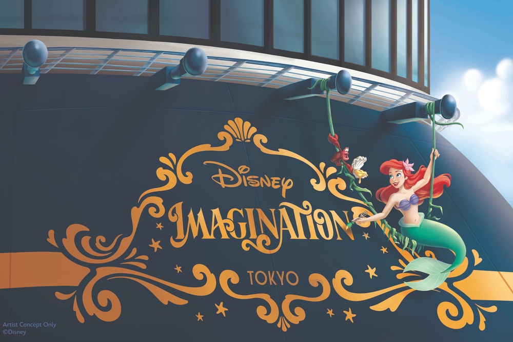 Ariel from The Little Mermaid on the stern of Disney Imagination (Disney Cruise Line)