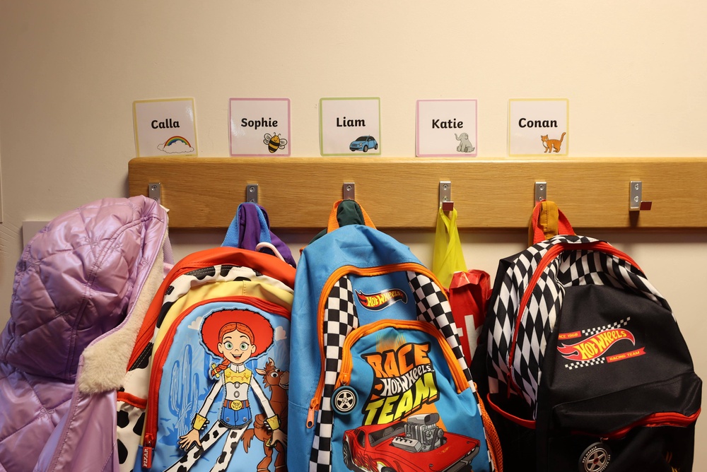 School bags at St Colman’s Primary School in Lambeg, Co Antrim, which received a bomb threat. (PA Wire)