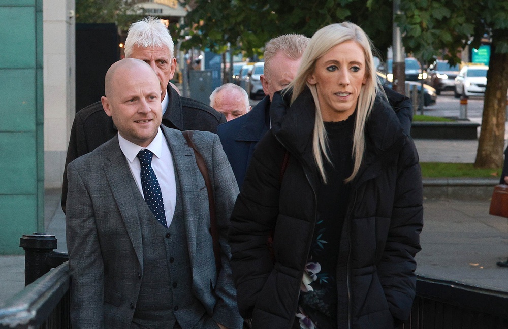 Orange Order legal representative and loyalist spokesperson Jamie Bryson (left) and DUP MP Carla Lockhart (right) Belfast High Court (Liam McBurney/PA) (PA Wire)
