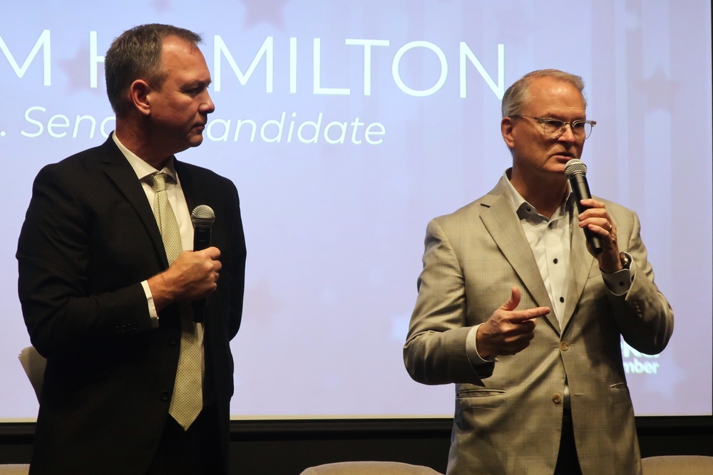 Republican Sen. Roger Marshall faces a tough challenge from Democrat Adam Hamilton (right) in Kansas (AP)