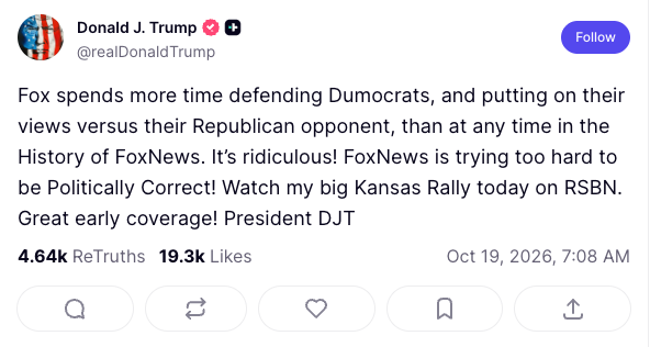 Trump has long had a love-hate relationship with Rupert Murdoch’s conservative TV network (@realDonaldTrump/Truth Social)