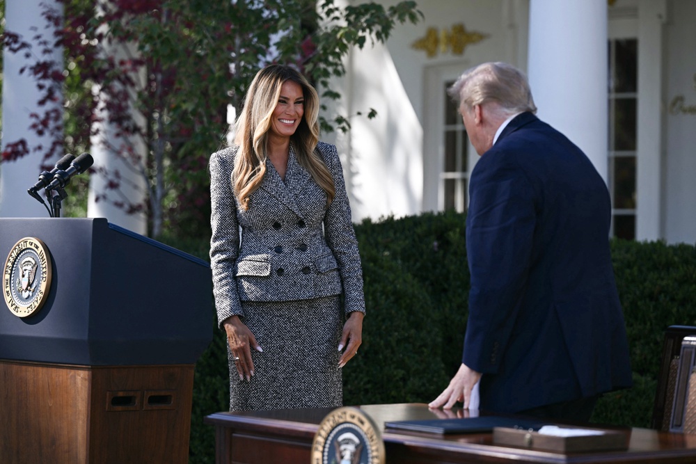 Donald and Melania awkwardly rolled out a women’s health initiative Monday wth scant details about what it actually does (AFP via Getty Images)